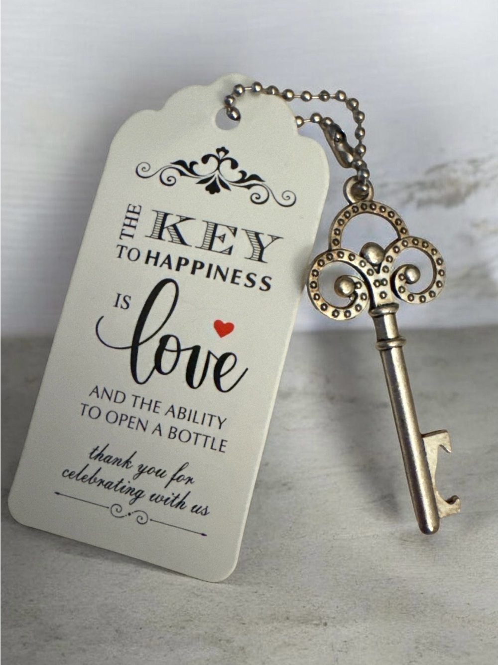 Key to Happiness Love Bottle Opener Favor - White and Gold